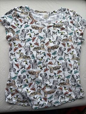 Cupio White Tee with Animal & Butterfly Print